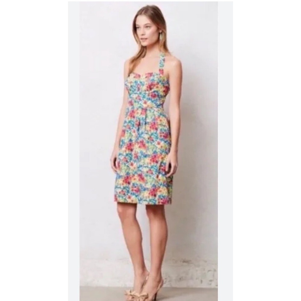 Girls From Savoy Anthropologie Fit & Flare Floral Halter Dress Womens Pinup 6